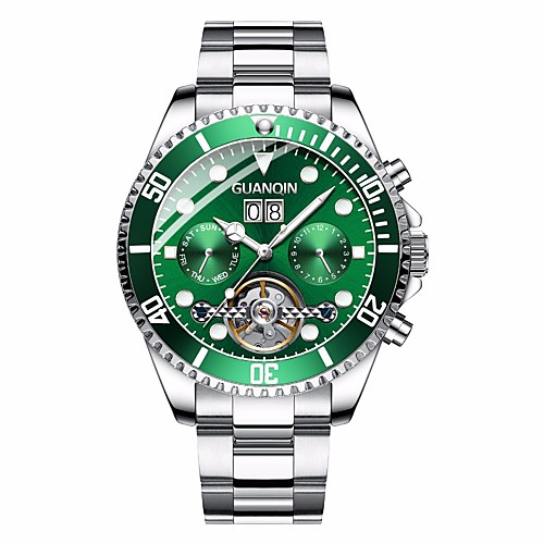 

GUANQIN Men's Mechanical Watch Japanese Automatic self-winding Formal Style Stainless Steel Silver 30 m Calendar / date / day Large Dial Day Date Analog - Digital Outdoor Big Face - White / Green