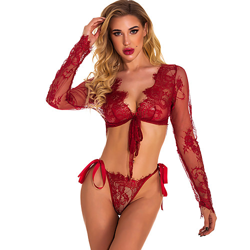 

Women's Lace Suits Nightwear Solid Colored Wine S M L