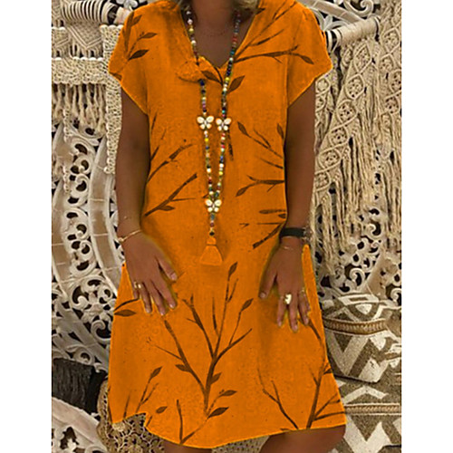 

Women's A Line Dress Knee Length Dress Yellow Fuchsia Orange Short Sleeve Floral Summer V Neck Work Hot 2021 S M L XL XXL 3XL