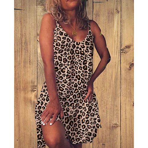 

Women's Shift Dress Knee Length Dress - Sleeveless Leopard Summer Casual 2020 Brown S M L XL XXL