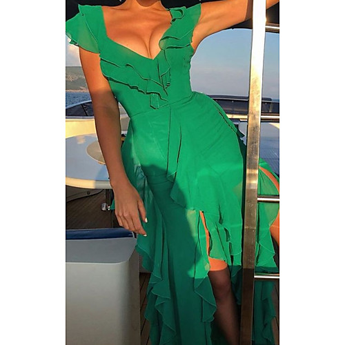 

Women's A-Line Dress Midi Dress - Short Sleeves Solid Color Summer Casual Daily 2020 Green M L XL XXL XXXL