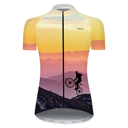 

21Grams Women's Short Sleeve Cycling Jersey Summer Nylon Polyester Red / Yellow Gradient 3D Bike Jersey Top Mountain Bike MTB Road Bike Cycling Ultraviolet Resistant Quick Dry Breathable Sports