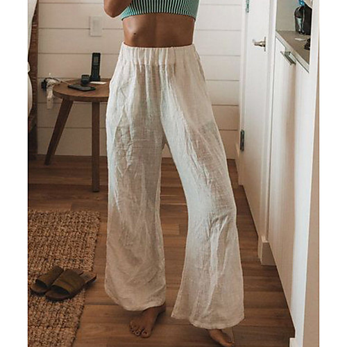 

Women's Basic Daily Loose Wide Leg Pants - Solid Colored White Black Blue S / M / L