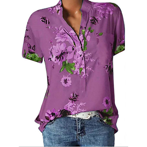 

Women's Blouse Shirt Graphic V Neck Tops White Purple Blushing Pink