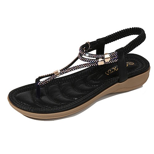 

Women's Sandals Summer Flat Heel Open Toe Daily PU Black / Champagne / Gold
