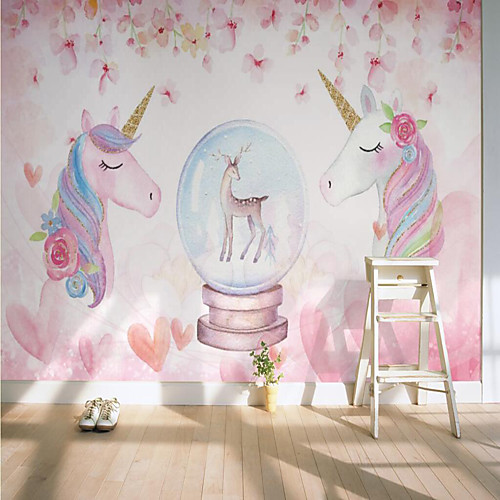 

Nursery Mural Wallpaper Wall Sticker Covering Print Peel and Stick Removable Cartoon Unicorn Home Décor Canvas