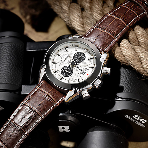 

MEGIR Men's Sport Watch Quartz Modern Style Sporty Genuine Leather Black / Brown 30 m Calendar / date / day Chronograph Shock Resistant Analog Casual Outdoor - White Black Two Years Battery Life