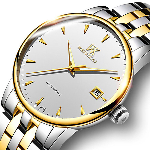 

WEISIKAI Men's Mechanical Watch Automatic self-winding Vintage Style Stylish Stainless Steel Water Resistant / Waterproof Noctilucent Analog Fashion Big Face - Black / Silver BlackGloden WhiteSilver