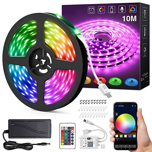 

ZDM 10M 24V Intelligent Dimming App Control Flexible Led Strip Lights 5050 Waterproof RGB SMD 300 LEDs IR 24 Key Controller with Installation Package DC24V Kit