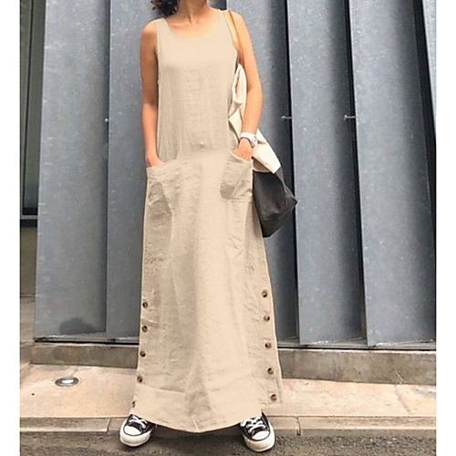 

Women's A-Line Dress Knee Length Dress - Sleeveless Solid Color Summer Work 2020 Black Navy Blue Beige S M L XL XXL XXXL XXXXL XXXXXL
