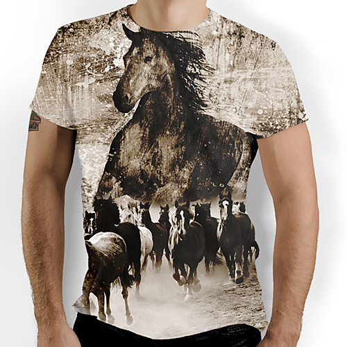 

Men's T shirt Graphic Animal Print Short Sleeve Daily Tops Basic Brown