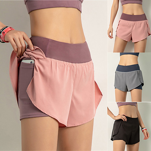 

Women's High Waist Running Shorts Athletic Shorts Bottoms 2 in 1 Liner Elastic Waistband Spandex Yoga Fitness Gym Workout Running Trail Tummy Control Quick Dry Lightweight Sport Black Yellow Pink