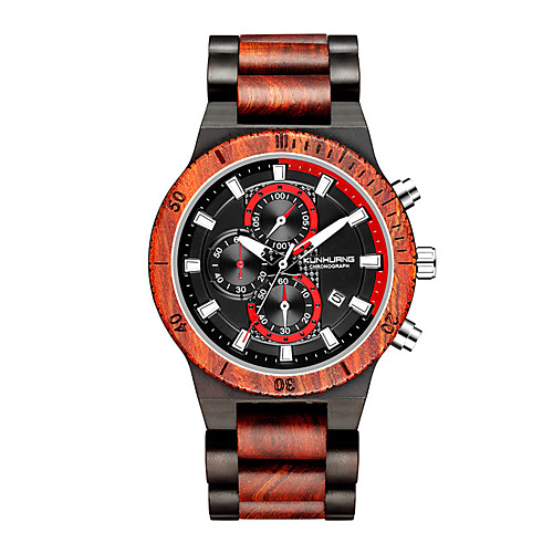 

Sport Watch Quartz Modern Style Stylish Wood Calendar / date / day Noctilucent Analog Cool Big Face - Black Red Brown