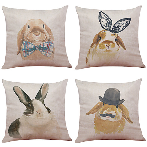 

4 pcs Faux Linen Pillow Cover Cute Bunny Faux Linen Pillow Case Car Pillow Cushion Sofa Pillow Pillow Office Nap Pillowshion Sofa Pillow Pillow Office Nap Pillow