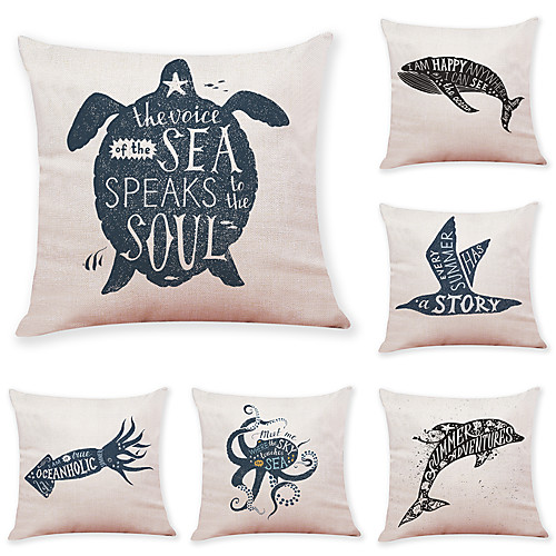 

6 Pcs Faux Linen Pillow Cover Marine Animal Faux Linen Pillow Cases Car Pillow Cushions Sofa Pillows Office Nap Pillows