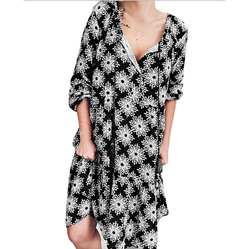 

Women's A-Line Dress Knee Length Dress - Long Sleeve Print Summer Casual Mumu 2020 Black Purple Green Dusty Blue S M L XL XXL XXXL XXXXL XXXXXL