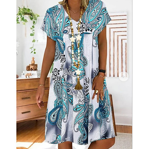 

Women's A-Line Dress Knee Length Dress - Short Sleeves Geometric Summer Casual 2020 Red Navy Blue Gray Light Blue S M L XL XXL XXXL XXXXL XXXXXL
