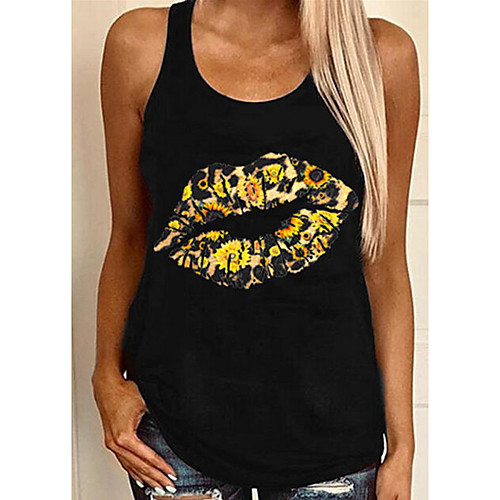 

Women's Tank Top Graphic Round Neck Basic Tops White Black Gray