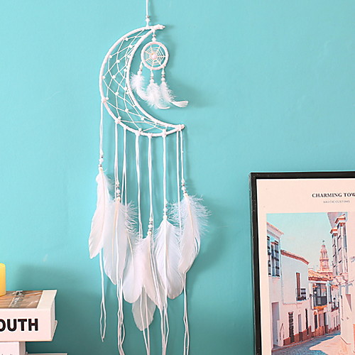 

Boho Dream Catcher Handmade Gift Wall Hanging Decor Art Ornament Craft Moon Bead Feather Woven Macrame For Kids Bedroom Wedding Festival 2075cm