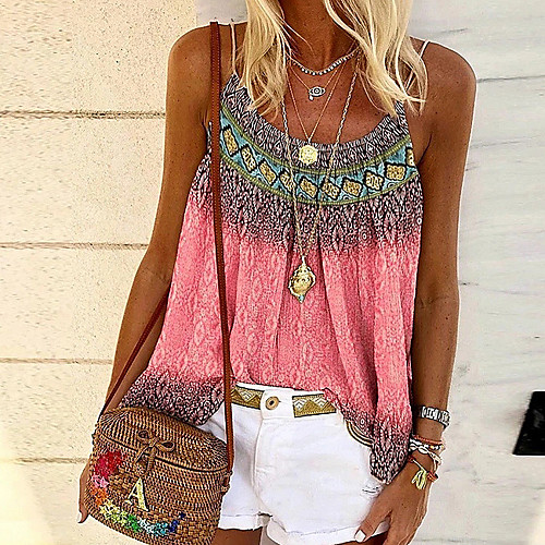 

Women's Floral Print Strappy Tank Top Boho Sexy Daily Strap Purple / Yellow / Blushing Pink / Light Blue