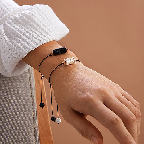 

2pcs Couple's Vintage Bracelet Bracelet Loom Bracelet Braided Fashion Simple Classic Bohemian Trendy Fashion Stone Bracelet Jewelry BlackWhite For Gift Date Birthday Beach Festival
