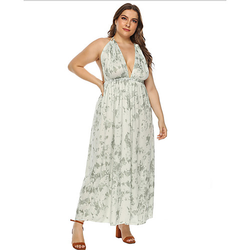 

Women's Strap Dress Maxi long Dress Green Sleeveless Print Summer V Neck Casual Mumu 2021 XL XXL 3XL 4XL / Plus Size