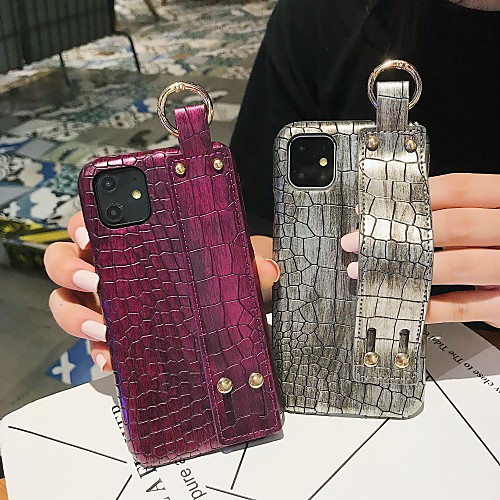 

Case For Apple 11 11Pro 11promax X XS XR XSmax solid color big name simple PU leather crocodile pattern wristband bracket mobile phone case