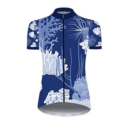 

21Grams Women's Short Sleeve Cycling Jersey Nylon Polyester Blue / White Floral Botanical Bike Jersey Top Mountain Bike MTB Road Bike Cycling Breathable Quick Dry Ultraviolet Resistant Sports