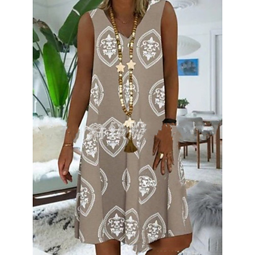 

Women's A-Line Dress Knee Length Dress - Sleeveless Print Summer Casual Mumu 2020 Blushing Pink Khaki Gray S M L XL XXL XXXL