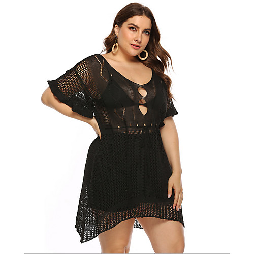 

Women's Sundress Knee Length Dress - Short Sleeves Solid Color Summer Casual Sexy 2020 Black XL XXL XXXL XXXXL