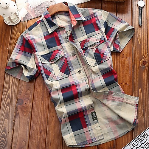 

Men's Shirt Plaid Short Sleeve Daily Tops Red Army Green