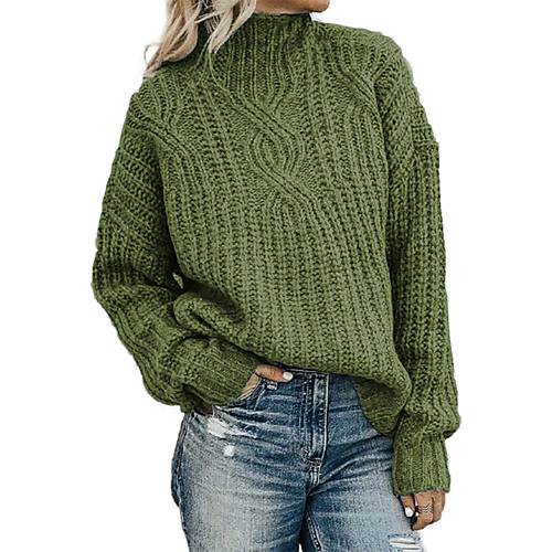 

Women's Solid Colored Pullover Long Sleeve Sweater Cardigans Round Neck Fall Winter Black Blue Green