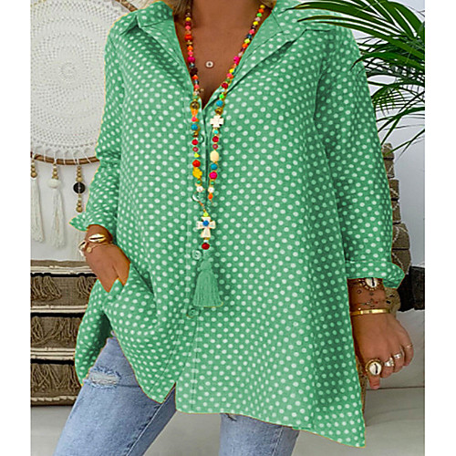 

Women's Blouse Shirt Polka Dot Long Sleeve Shirt Collar Basic Tops Blue Red Yellow