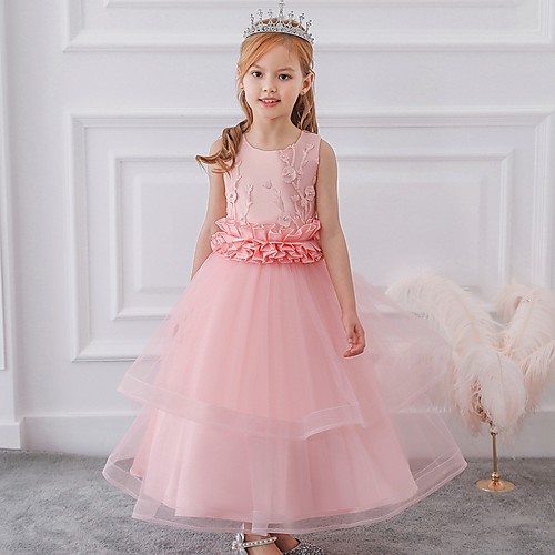 

Princess Ankle Length Flower Girl Dresses Party Tulle Sleeveless Jewel Neck with Sash / Ribbon