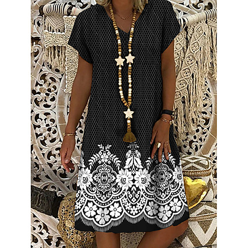 

Women's A-Line Dress Knee Length Dress - Short Sleeves Geometric Print Summer Casual Daily 2020 Black M L XL XXL XXXL