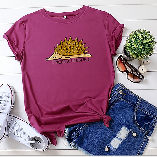 

Women's T shirt Cartoon Round Neck Tops White Black Yellow
