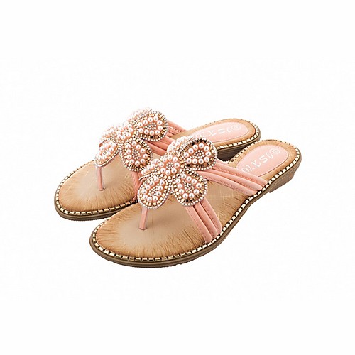 

Women's Slippers & Flip-Flops Summer Flat Heel Open Toe Daily Synthetics White / Black / Red