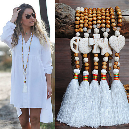 

Women's Necklace Long Necklace Tassel Ethnic Fashion European Trendy Wood Stone 90 cm Necklace Jewelry For Street Birthday Party Beach Festival
