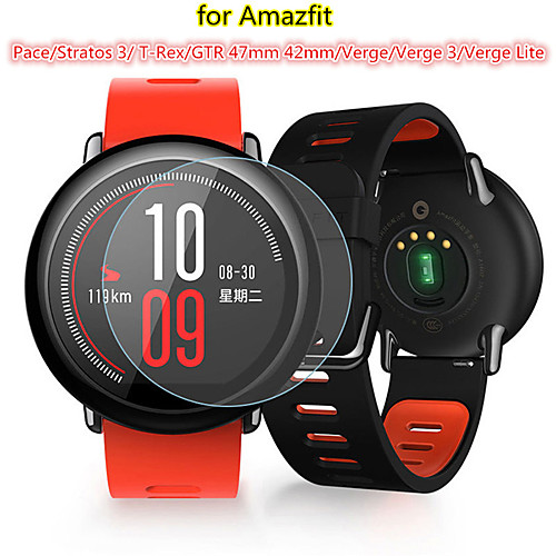 

2 PCS Screen Protector for Amazfit Pace/T-Rex/Stratos 3/GTR 47mm 42mm/Verge/Verge 3/Verge Lite Watch Tempered Glass Transparent High Definition (HD) Scratch Proof/9H Hardness