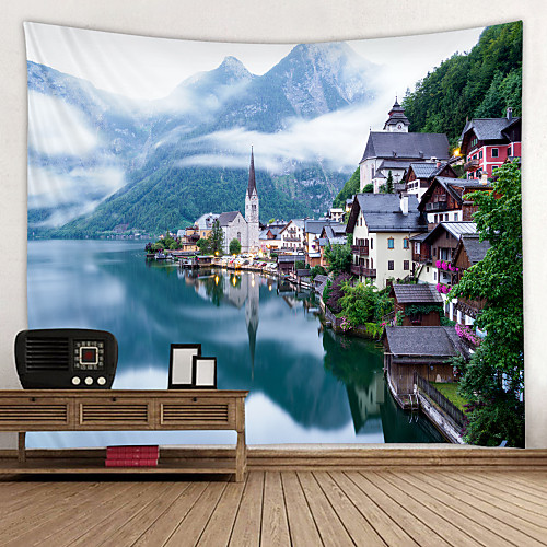 

Beautiful Town Printed Tapestry Decor Wall Art Tablecloths Bedspread Picnic Blanket Beach Throw Tapestries Colorful Bedroom Hall Dorm Living Room Hanging