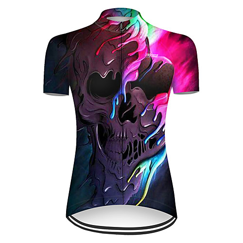 

21Grams Women's Short Sleeve Cycling Jersey Summer Nylon Polyester Black / Red Gradient Sugar Skull 3D Bike Jersey Top Mountain Bike MTB Road Bike Cycling Ultraviolet Resistant Quick Dry Breathable