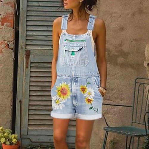 

Women's Blue Gray Light Blue Romper Onesie, Floral S M L