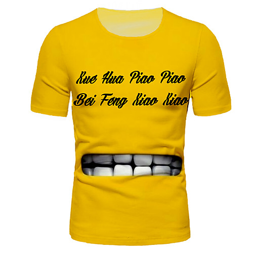 

Men's T shirt Shirt Graphic Letter Print Short Sleeve Daily Tops Basic Round Neck Yellow