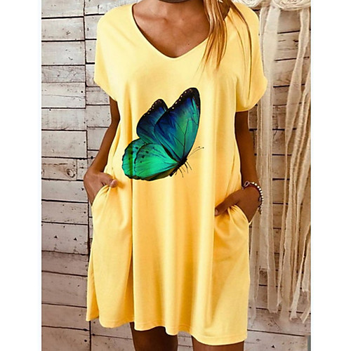 

Women's T Shirt Dress Knee Length Dress - Short Sleeves Print Summer Casual Chinoiserie 2020 Yellow S M L XL XXL XXXL