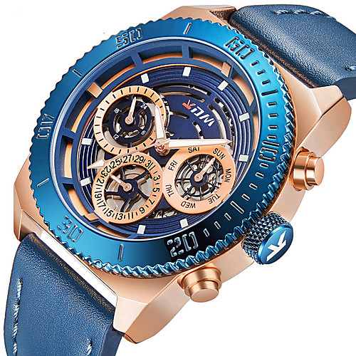 

Men's Sport Watch Quartz Modern Style Stylish Leather Water Resistant / Waterproof Calendar / date / day Noctilucent Analog Casual Big Face - BlackGloden Black Blue