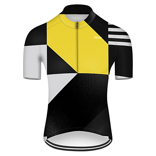 

21Grams Men's Short Sleeve Cycling Jersey Summer Nylon Polyester Black / Yellow Plaid Checkered Patchwork Bike Jersey Top Mountain Bike MTB Road Bike Cycling Ultraviolet Resistant Quick Dry Breathable