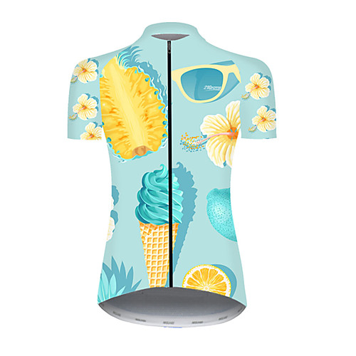 

21Grams Women's Short Sleeve Cycling Jersey Nylon Polyester BlueYellow Fruit Pineapple Bike Jersey Top Mountain Bike MTB Road Bike Cycling Breathable Quick Dry Ultraviolet Resistant Sports Clothing