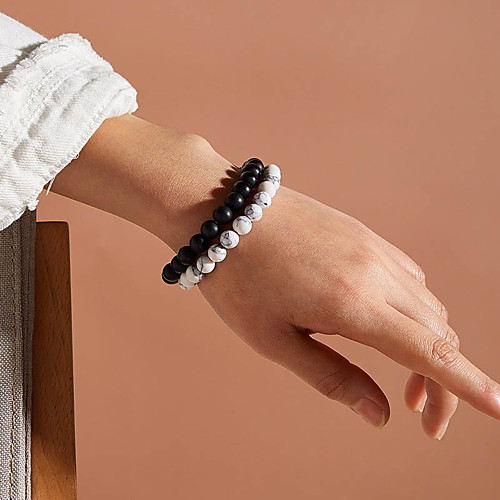 

2pcs Couple's Bead Bracelet Vintage Bracelet Bracelet Beaded Fashion Fashion Vintage Classic Trendy Casual / Sporty Stone Bracelet Jewelry BlackWhite For Party Evening Gift Date Beach Festival