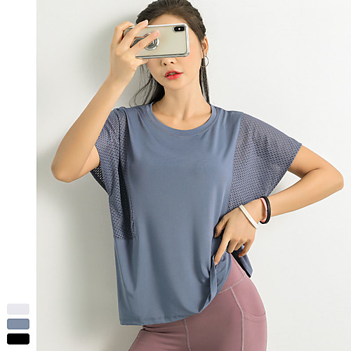 

Women's Yoga Top Fashion White Black Blue Mesh Yoga Fitness Running Top Short Sleeve Sport Activewear Quick Dry Breathable Comfortable Stretchy