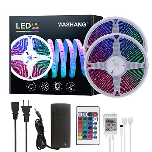 

MASHANG 32.8ft 10M LED Strip Lights RGB Tiktok Lights Waterproof SMD 2835 600LEDs SMD 5050 with 24 Keys IR Remote Controller and 100-240V Adapter for Home Bedroom Kitchen TV Back Lights DIY Deco